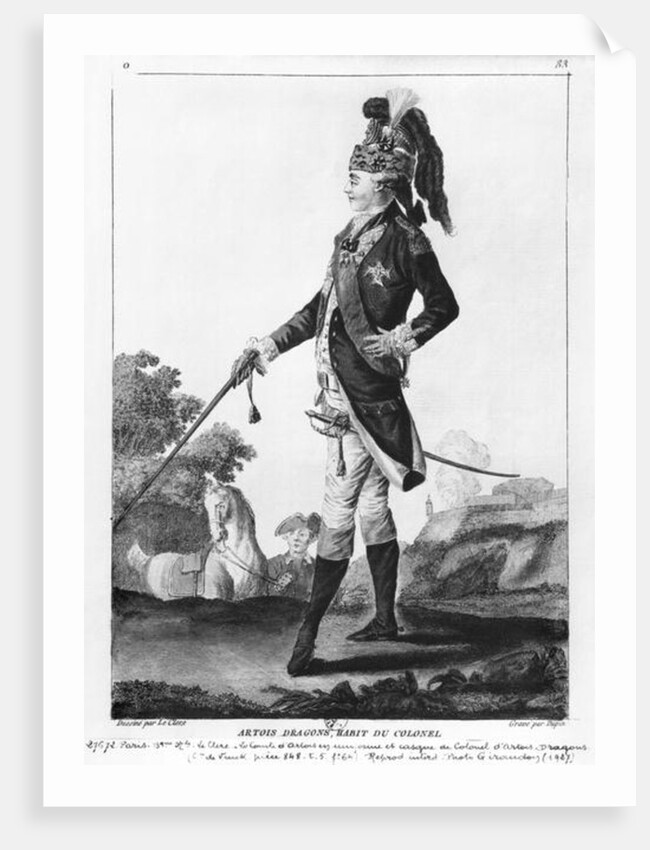 Charles of France Count of Artois, wearing the casq and uniform of colonel of Artois-Dragons regiment by Le Clere