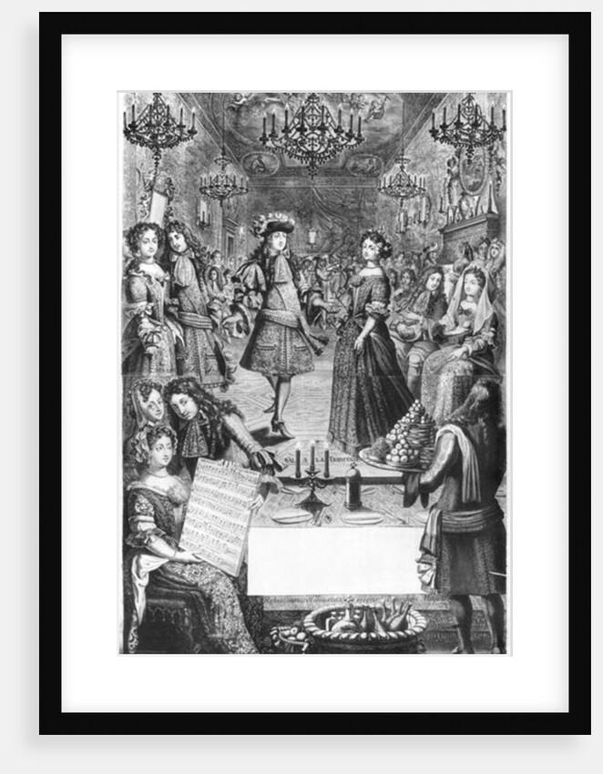 French Ball, Royal Almanac, with a score sheet of the 'Menuet de Strasbourg' by Marc Antoine Charpentier 1682 by Pierre Landry