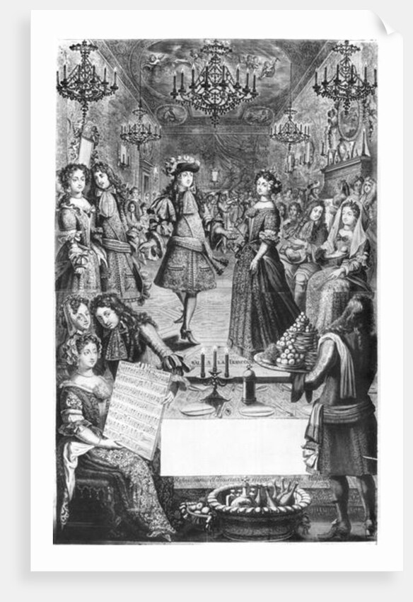 French Ball, Royal Almanac, with a score sheet of the 'Menuet de Strasbourg' by Marc Antoine Charpentier 1682 by Pierre Landry
