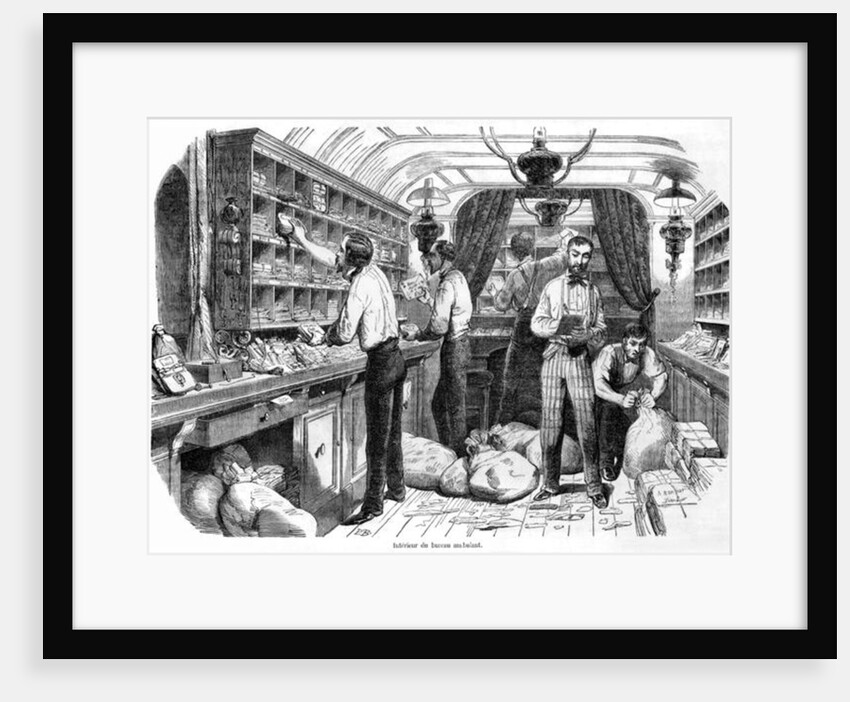 Interior of a French railway postal wagon by French School