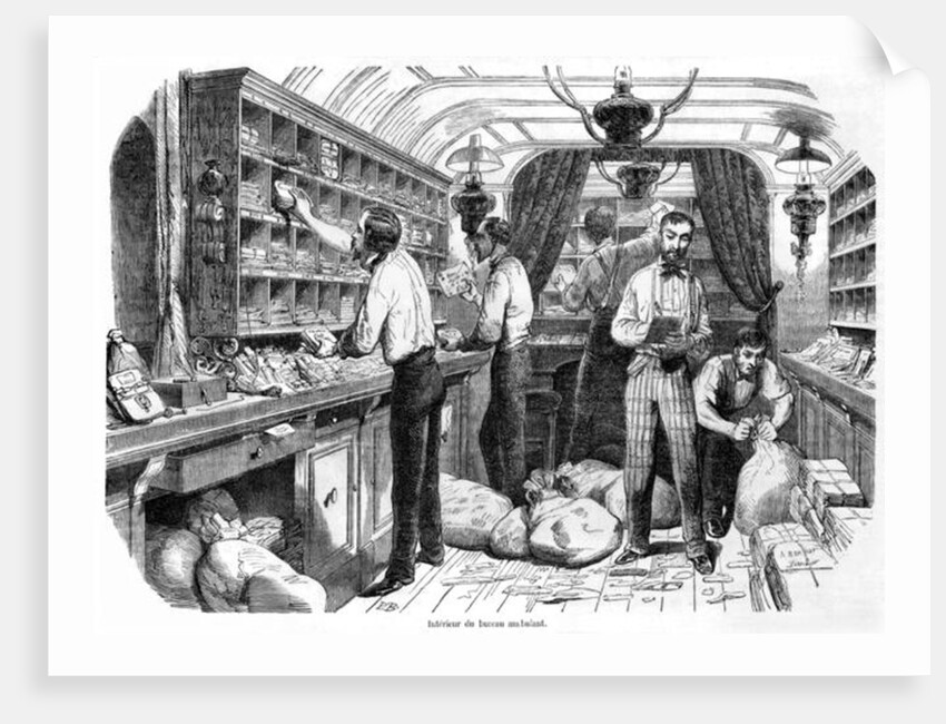 Interior of a French railway postal wagon by French School