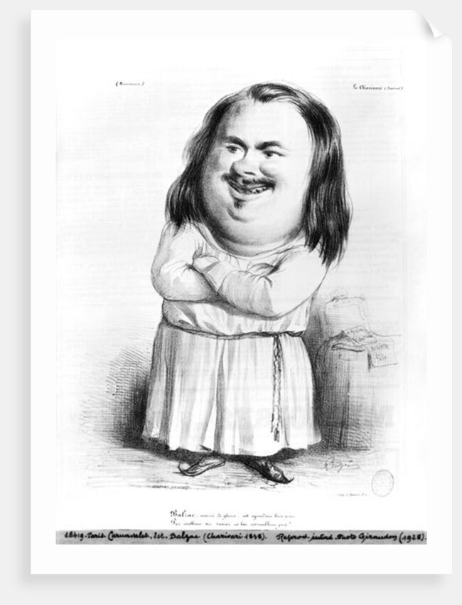 Caricature of Honore de Balzac illustration from 'Le Charivari', 1838 by French School