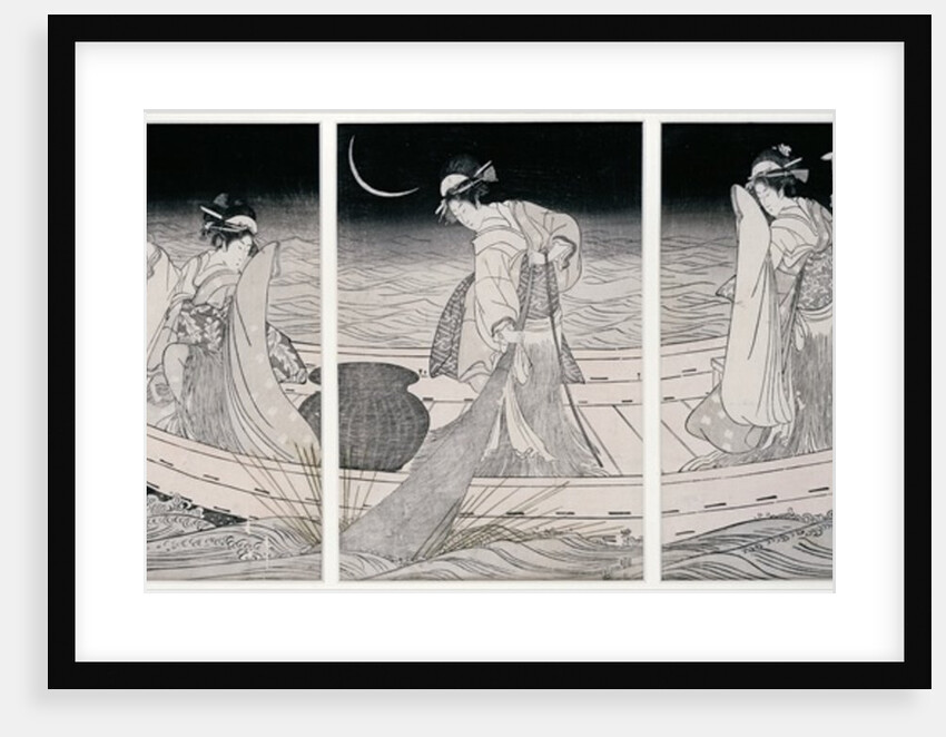 Three women on a boat fishing by lamplight by Utagawa Toyokuni