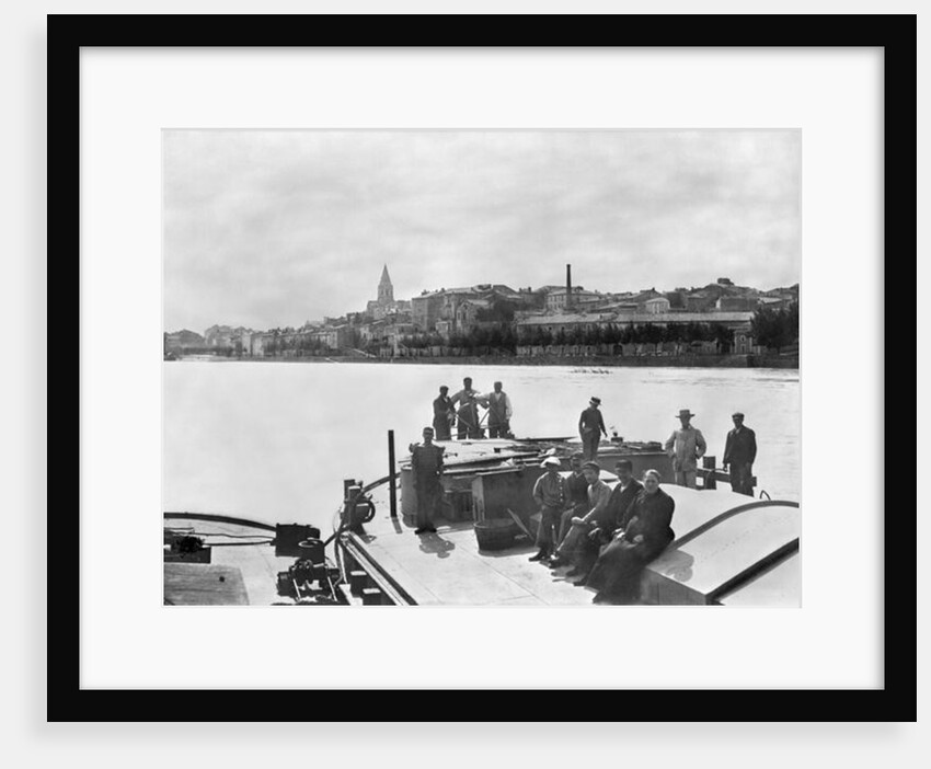 Boatmen on the Rhone near Bourg Saint Andreal, early 20th century by French Photographer