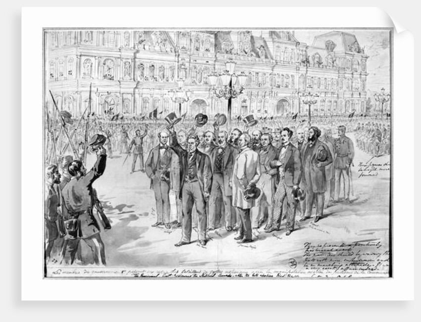 Members of the provisional government reviewing the National Guards outside the Hotel de Ville in Paris on the 31st October 1870, c.1870 by French School