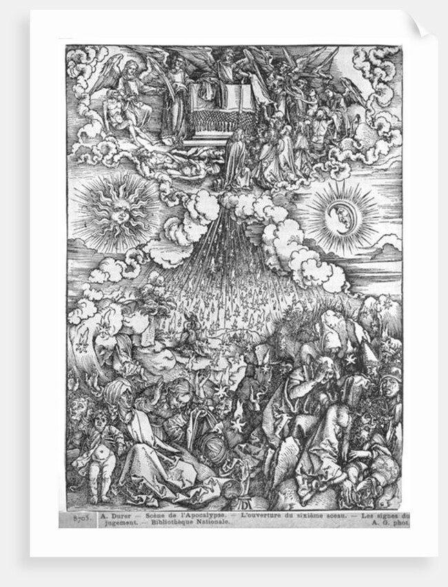 Scene from the Apocalypse, The Opening of the Fifth and Sixth Seals, Latin edition, 1511 by Albrecht Dürer or Duerer