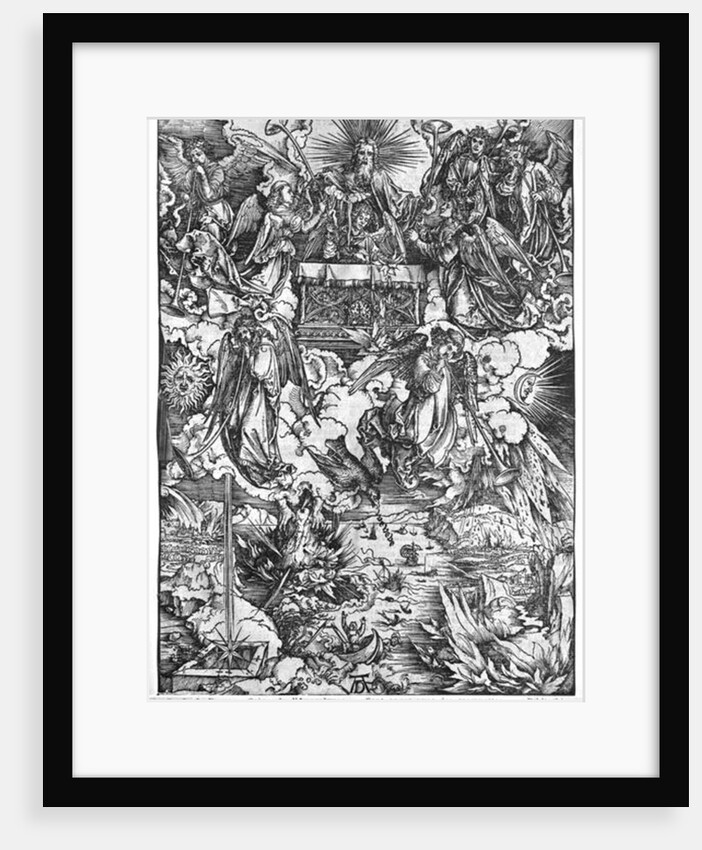 Scene from the Apocalypse, The Opening of the Seventh Seal, The Seven Angels with the trumpets, Latin edition, 1511 by Albrecht Dürer or Duerer