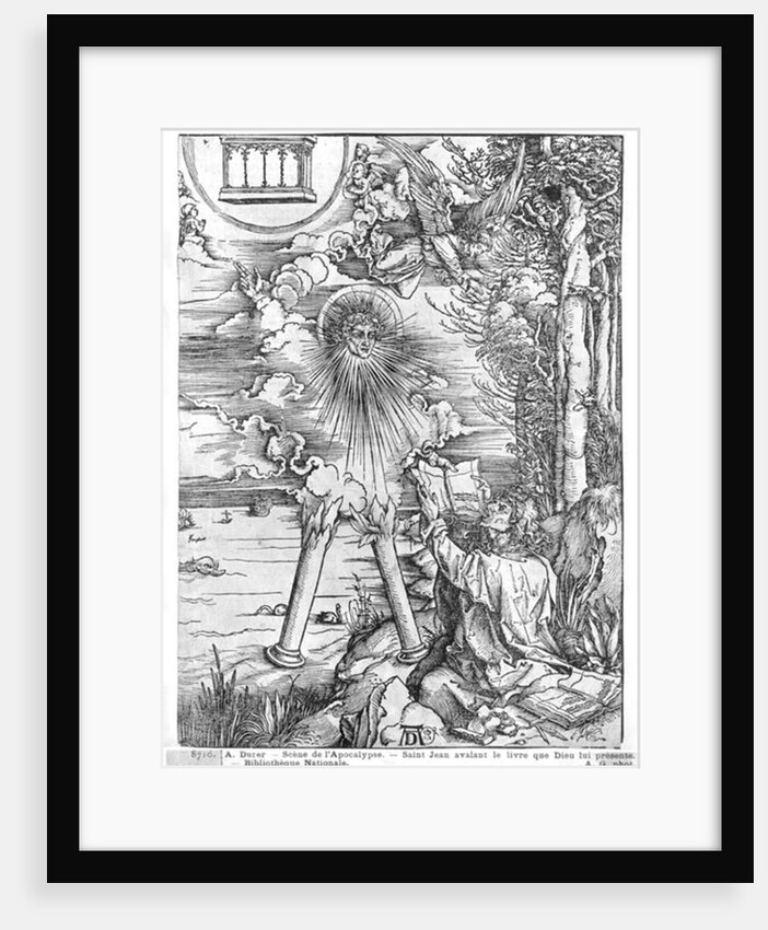 Scene from the Apocalypse, St. John devouring the Book, Latin edition, 1511 by Albrecht Dürer or Duerer