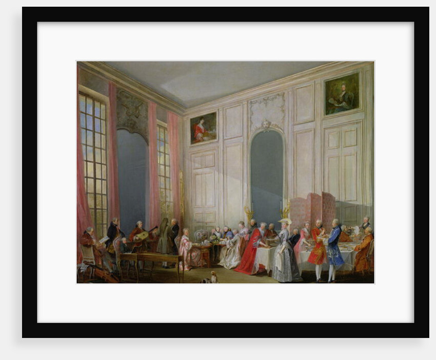 The English Tea and a Society Concert at the house of the Princesse de Conti, Palais du Temple, Paris with the Young Mozart at the Clavichord, 1766 by Michel Barthelemy Ollivier