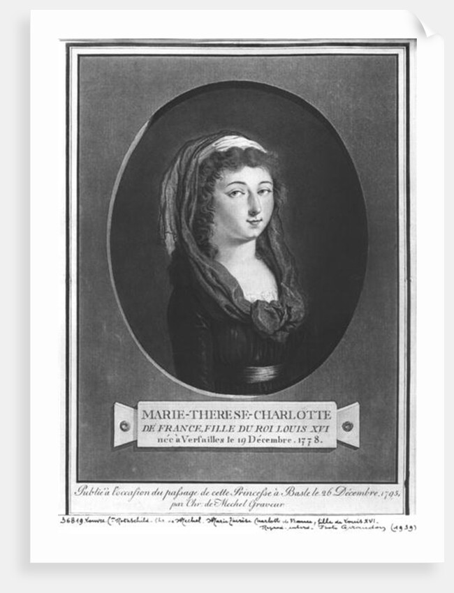 Marie-Therese-Charlotte de France aged seventeen by Christian von Mechel