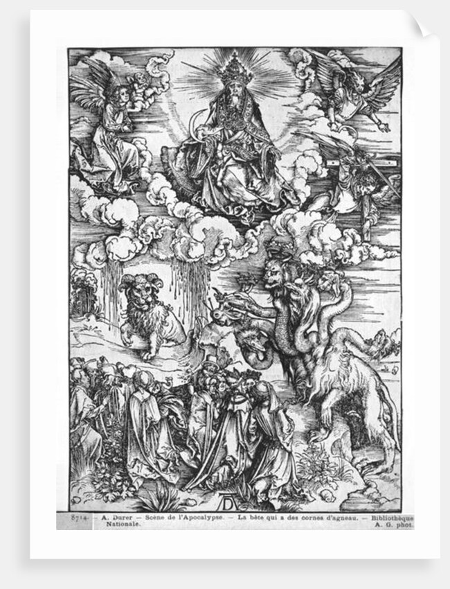 Scene from the Apocalypse, The seven-headed and ten-horned dragon by Albrecht Dürer or Duerer