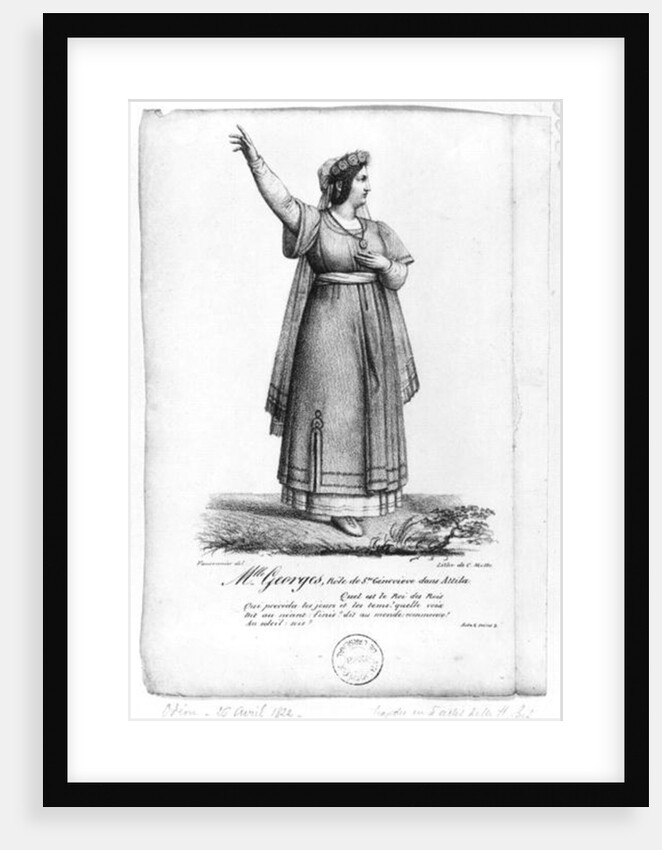 Mademoiselle George in the role of St. Genevieve from Act II, Scene 3 of 'Attila' by Pierre Corneille engraved by Charles Etienne Pierre Motte 1822 by Fauconnier Fauconnier