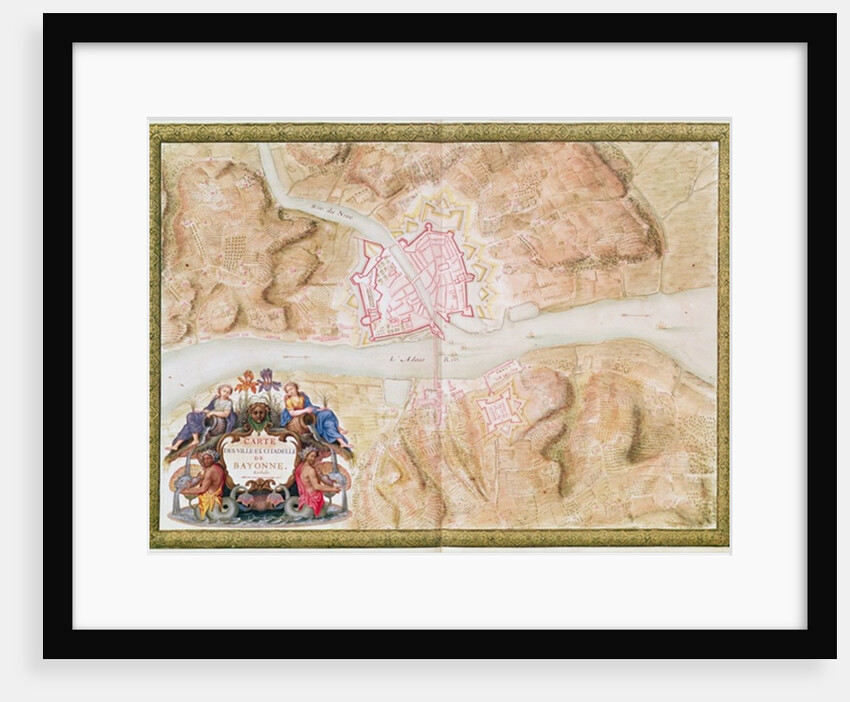 Ms 988 tome 3 fol.45 Plan and map of the town and citadel of Bayonne by Sebastien Le Prestre de Vauban