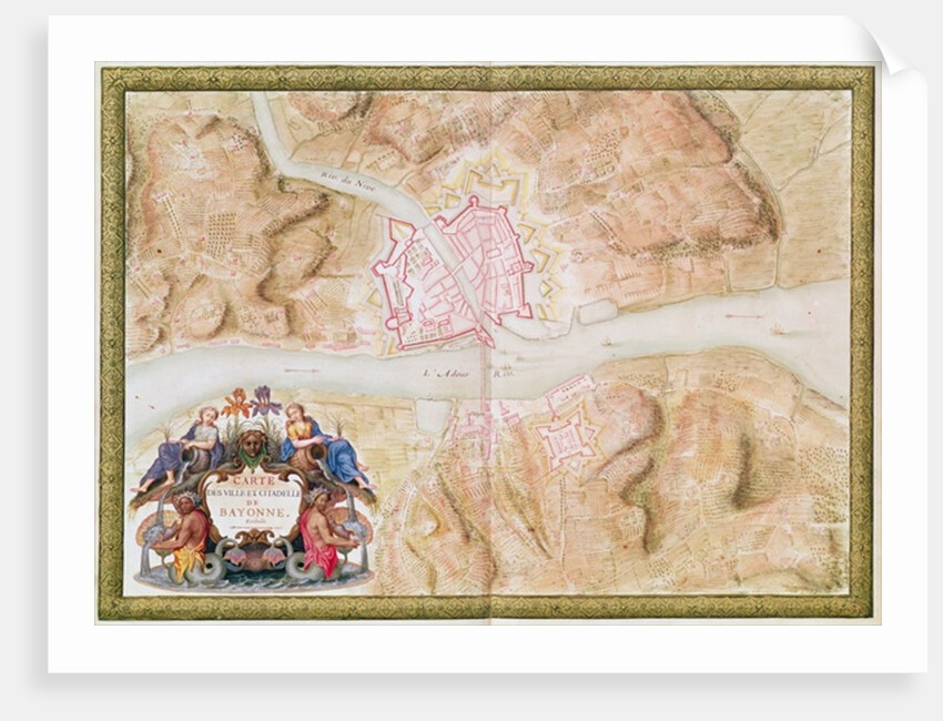 Ms 988 tome 3 fol.45 Plan and map of the town and citadel of Bayonne by Sebastien Le Prestre de Vauban