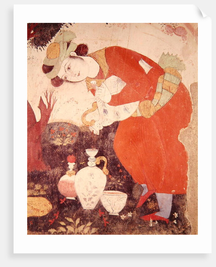 Woman pouring Wine in the Court of Shah Abbas I, 1585-1627 by School Persian