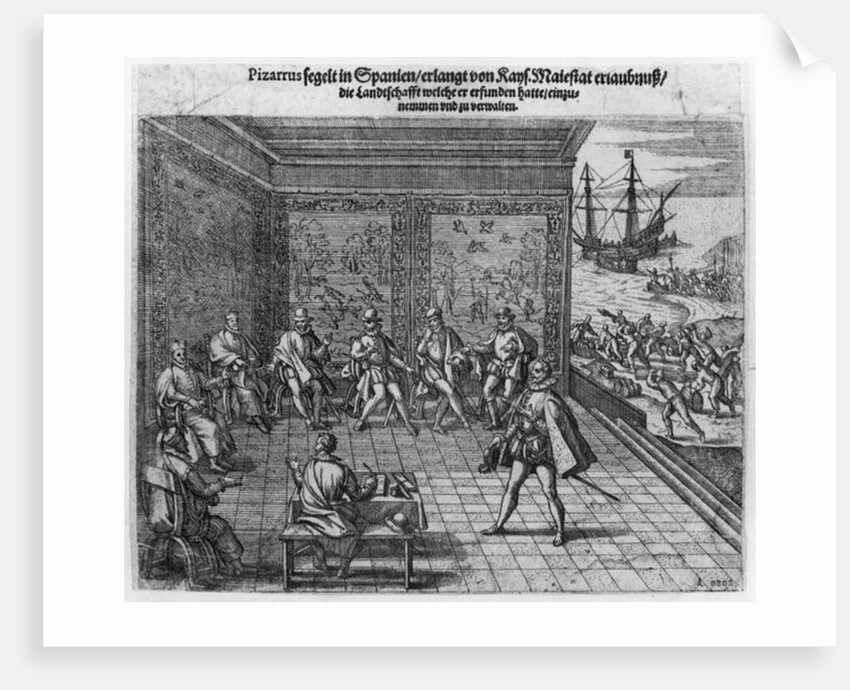 Francisco Pizarro asking the support of the imperial court for the government of Peru by Theodor de Bry