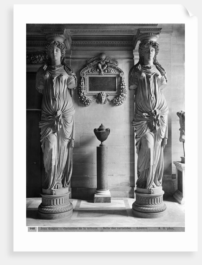 View of two caryatids from the Caryatids' Tribune in the Louvre Museum, late 19th century by Adolphe Giraudon