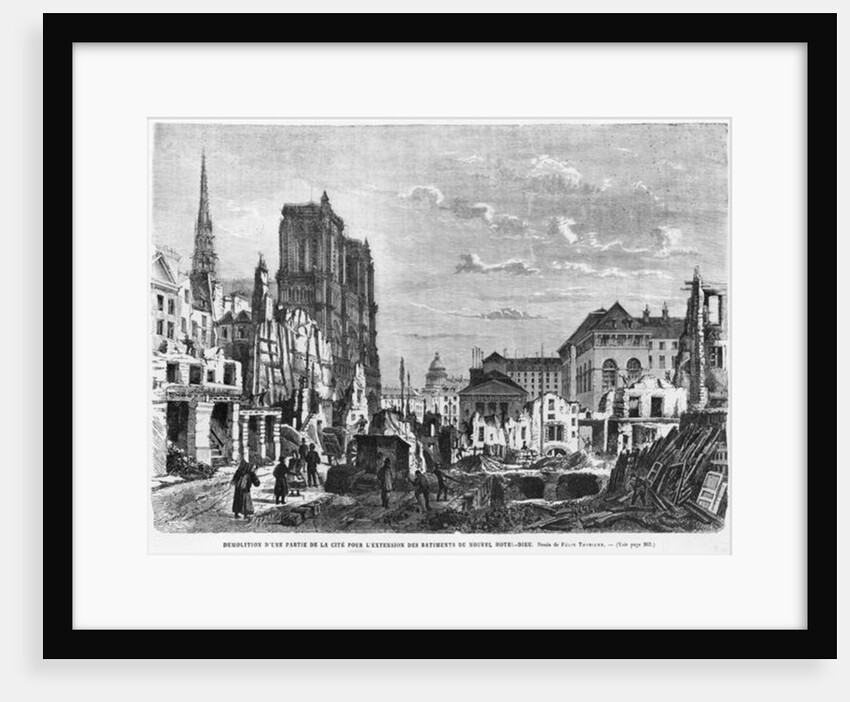 Paris, demolition of a part of the Cite to extend the buildings of the new Hotel-Dieu by Felix Thorigny