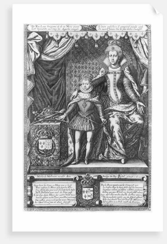 Queen Marie de Medicis and Louis XIII as a child, engraved by Nicolas de Mathoniere 1610 by Francois (after) Quesnel