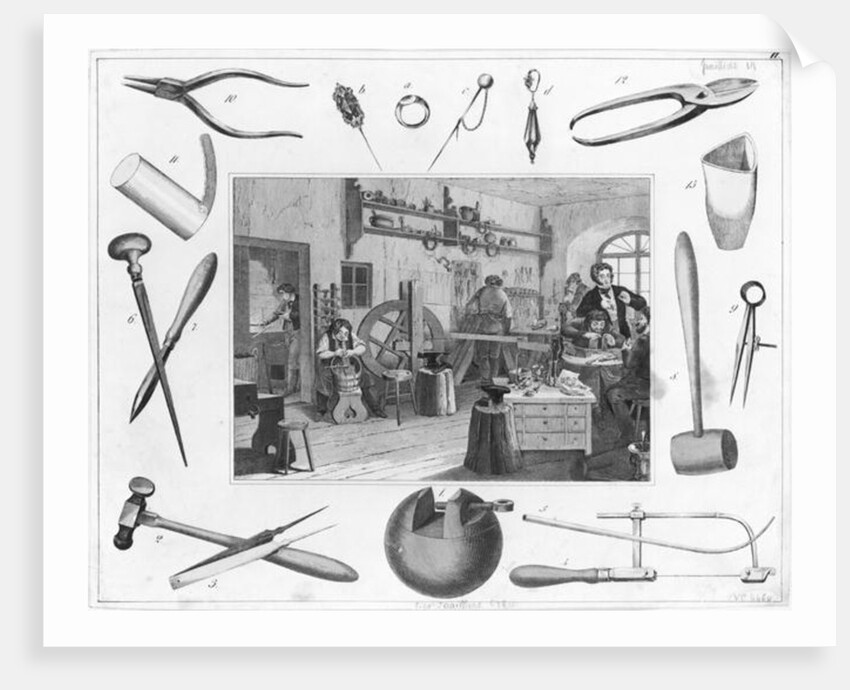 Workshop and main tools of jewellery, 1810 by French School