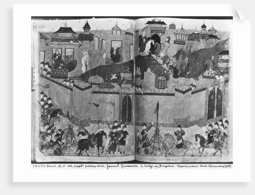 Ms Suppl Persan 1113 f.180-181 Mongols under the leadership of Hulagu Khan storming and capturing Baghdad in 1258 by Islamic School