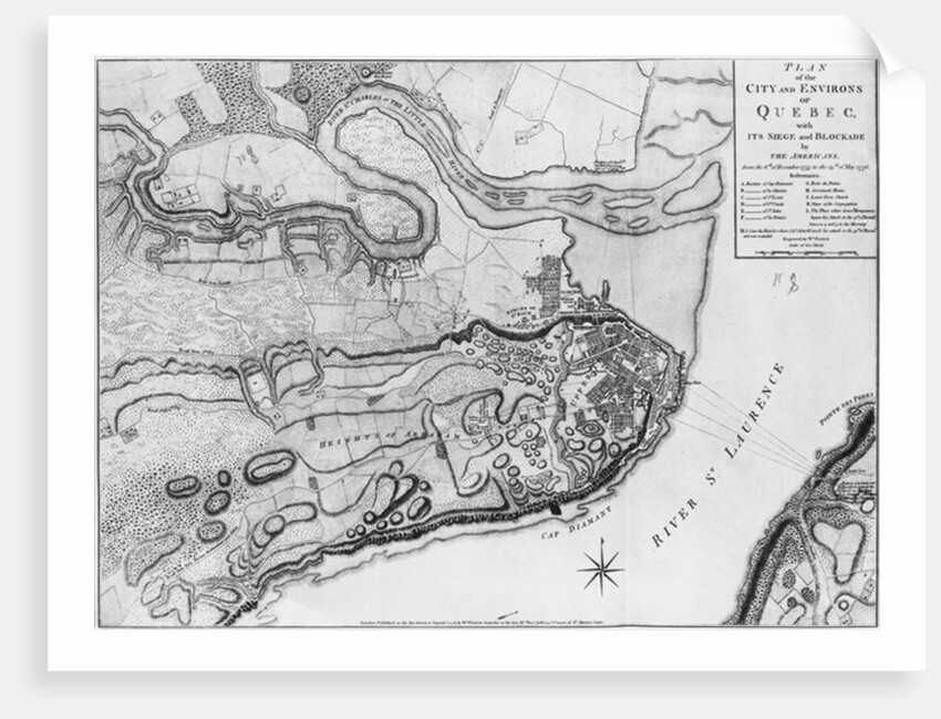 Ms A 224 f.8 Map of the city and environs of Quebec with its siege and blockade by the Americans by English School