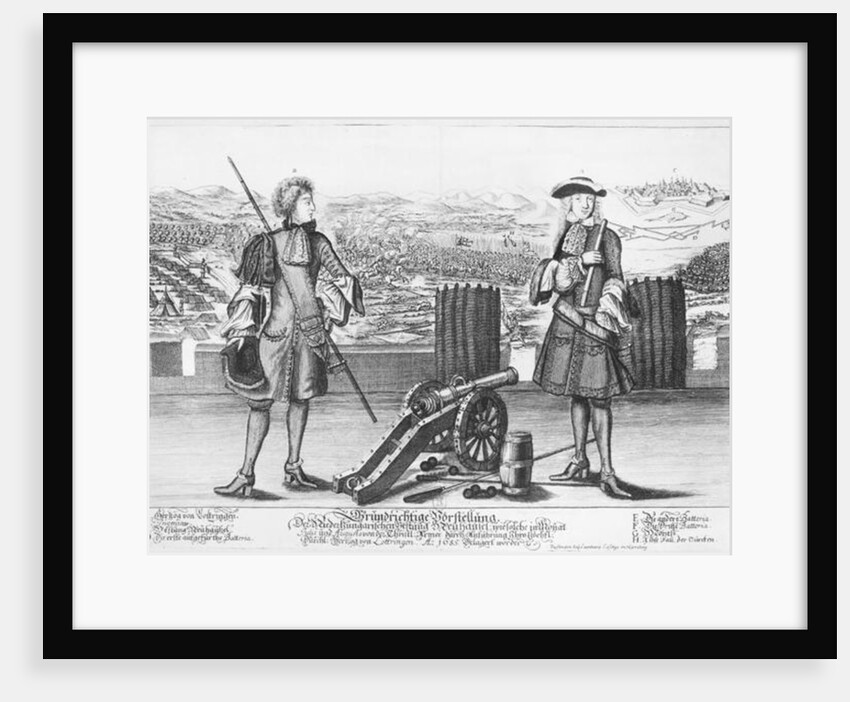 Charles V, Duke of Lorraine and Bar, with an engineer, at the battle of Neuhausel against the Turks in July and August 1685 by German School
