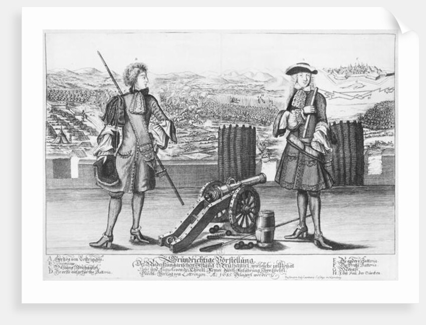 Charles V, Duke of Lorraine and Bar, with an engineer, at the battle of Neuhausel against the Turks in July and August 1685 by German School