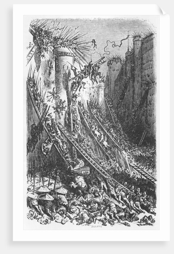 Attacking a castle or a fortified town by Gustave Dore
