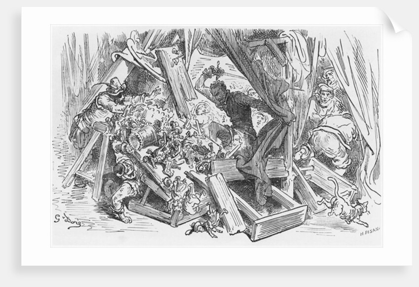 Don Quixote fighting the puppets by Gustave Dore