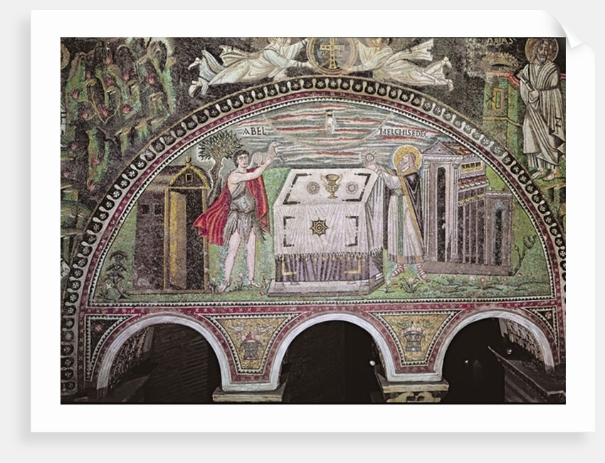 Abel offering a lamb and Melchisedech offering bread at the Altar by Byzantine School