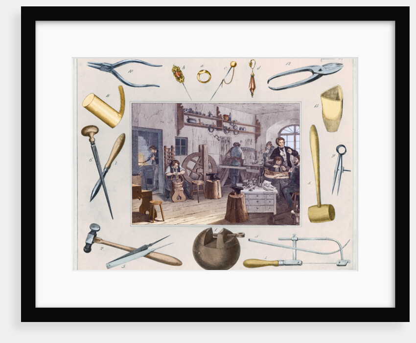 Workshop and main tools of jewellery, 1810 by French School