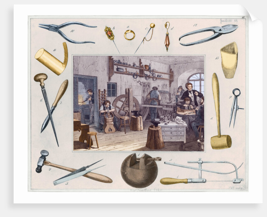 Workshop and main tools of jewellery, 1810 by French School