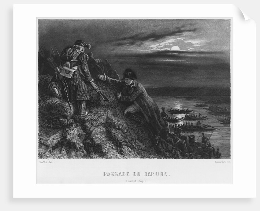Napoleon I Bonaparte crossing the River Danube during the night of 4th July 1809, engraved by Abraham Girardet by Denis-Auguste-Marie Raffet