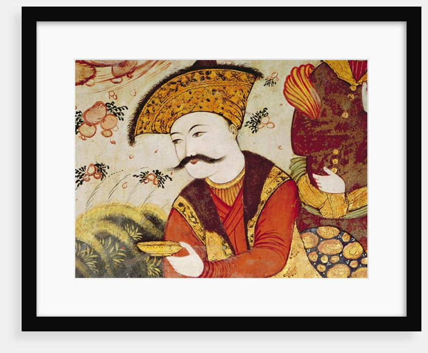 Shah Abbas I and a Courtier offering fruit and drink by School Persian