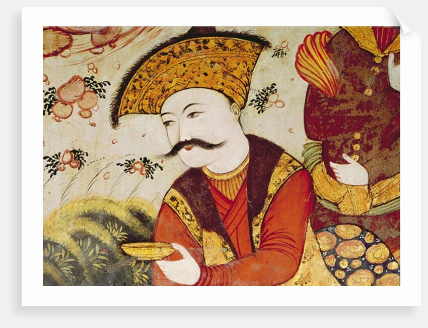 Shah Abbas I and a Courtier offering fruit and drink by School Persian