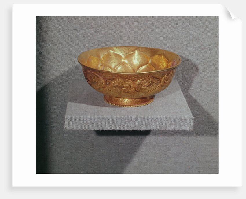 Bowl decorated with embossed lotus petals by Tang Dynasty Chinese School