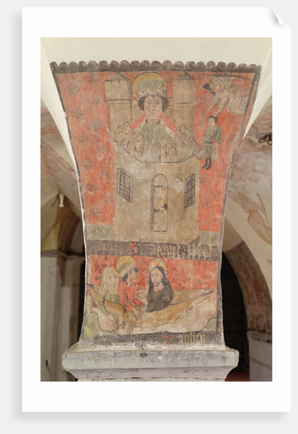 Daniel in the Lion's Den, featuring below St Julian, his wife and Jesus Christ, mural from the crypt, c.1480-1540 by School Flemish
