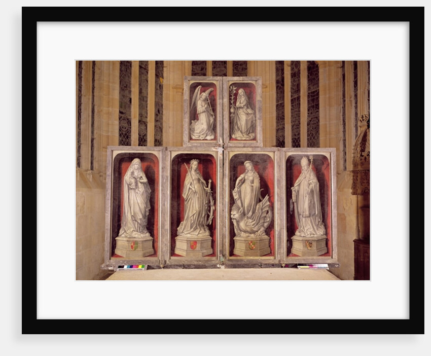View of the panels of the closed altarpiece, depicting the Annunciation and saints, 1460-66 by Rogier van der (attr. to) Weyden