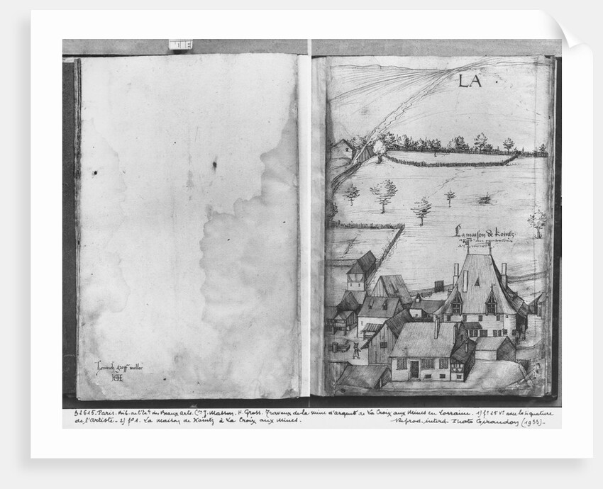 Fol.1 La Croix-aux-Mines village, Lorraine. The house of Kointz, the controller of the mines and fol.25v, signature of the artist, c.1530 by Heinrich Gross or Groff