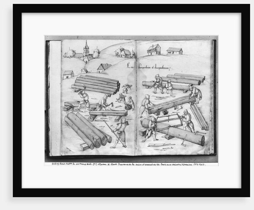 Silver mine of La Croix-aux-Mines, Lorraine, fol.2v and fol.3r, carpenters and carpentry, c.1530 by Heinrich Gross or Groff