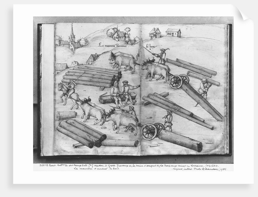 Siver mine of La Croix-aux-Mines, Lorraine, fol.3v and 4r, transporting wood, c.1530 by Heinrich Gross or Groff