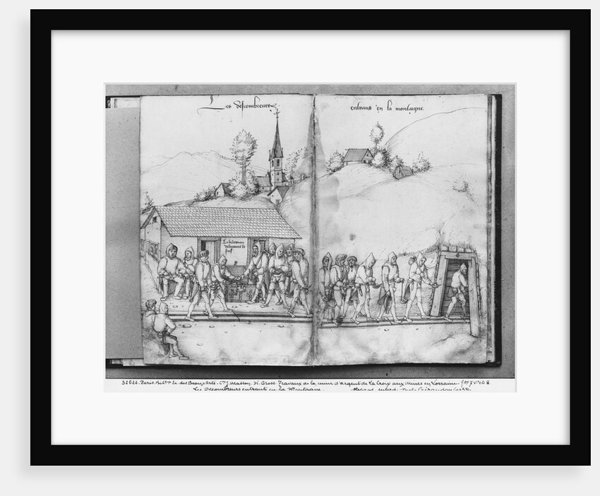 Silver mine of La Croix-aux-Mines, Lorraine, fol.7v and fol.8r, collectors entering the mine, c.1530 by Heinrich Gross or Groff