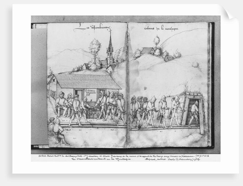 Silver mine of La Croix-aux-Mines, Lorraine, fol.7v and fol.8r, collectors entering the mine, c.1530 by Heinrich Gross or Groff