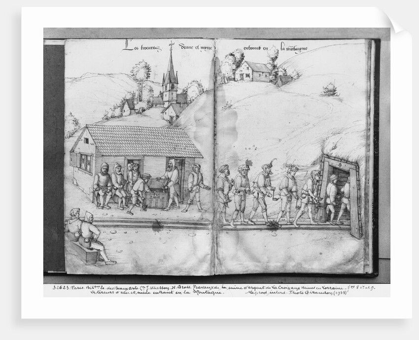 Silver mine of La Croix-aux-Mines, Lorraine, fol.8v and fol.9r, miners entering the mine, c.1530 by Heinrich Gross or Groff