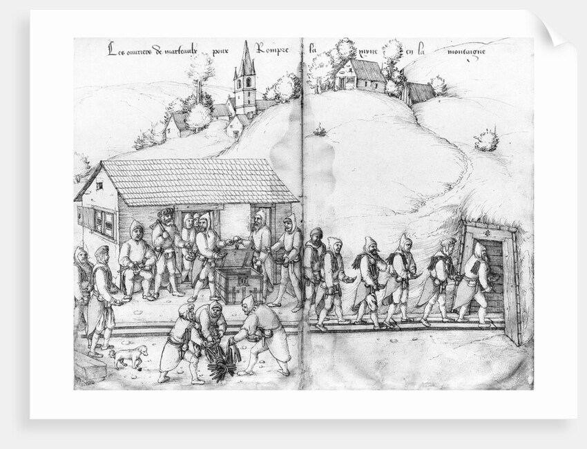 Silver mine of La Croix-aux-Mines, Lorraine, fol.9v and fol.10r, miners and their hammers, c.1530 by Heinrich Gross or Groff