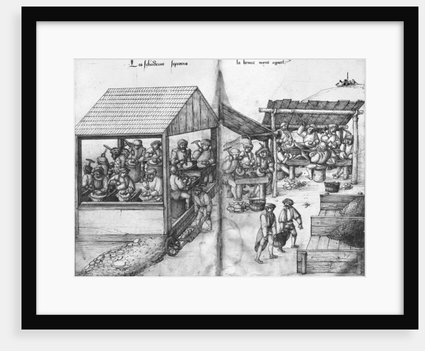 Silver mine of La Croix-aux-Mines, Lorraine, fol.15v and fol.16r, miners sorting the ore out, c.1530 by Heinrich Gross or Groff
