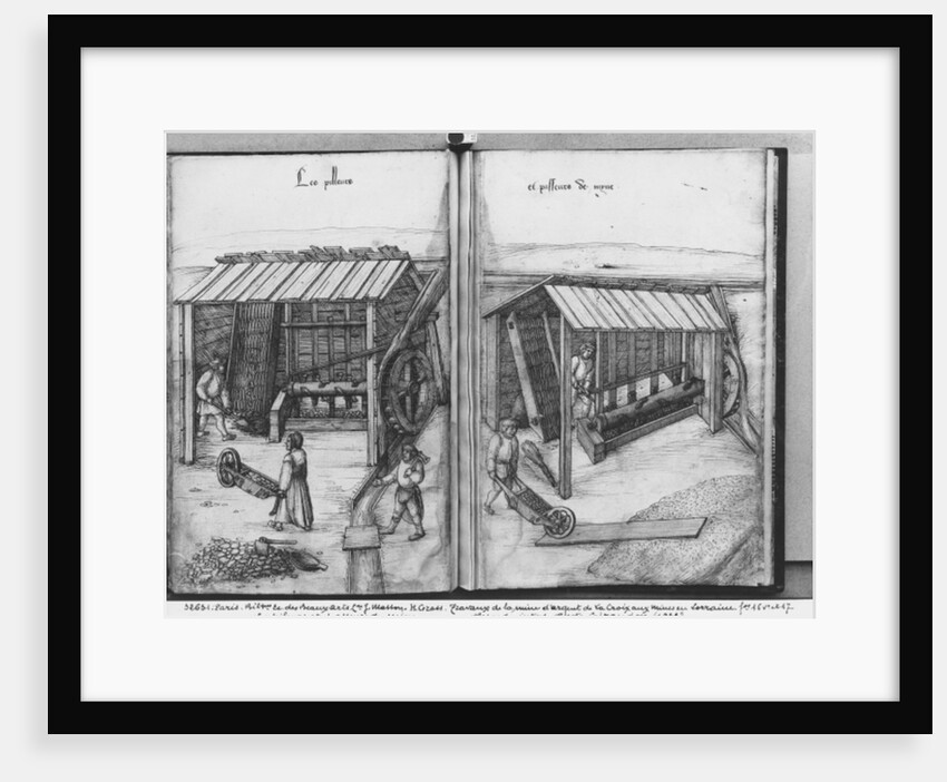 Silver mine of La Croix-aux-Mines, Lorraine, fol.16v and fol.17r, crushing and washing the ore, c.1530 by Heinrich Gross or Groff
