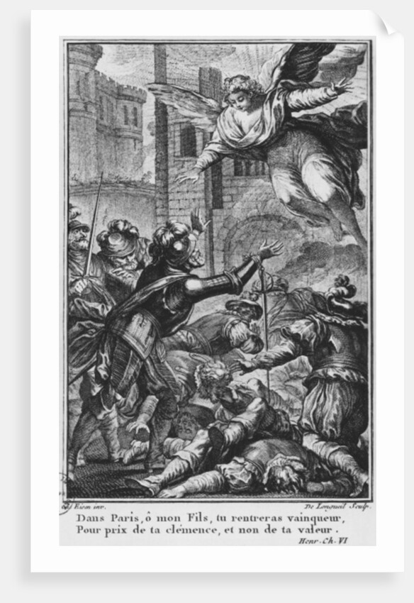 Siege of Paris, apparition of St. Louis to Henri IV engraved by Joseph de Longueil illustration from 'La Henriade' by Voltaire by Charles Joseph Dominique (after) Eisen