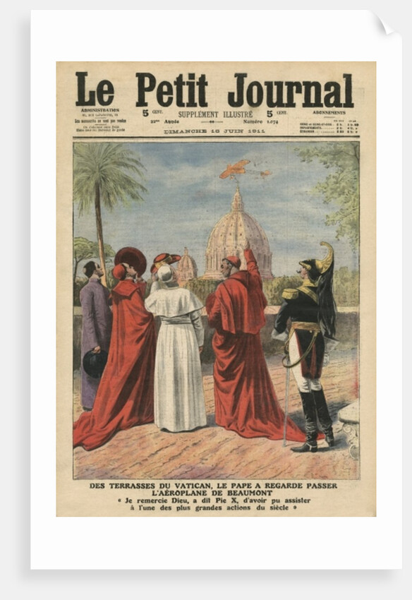 Pope Pius X watching the airplane of Andre Beaumont flying over Rome from the Vatican terrace by French School